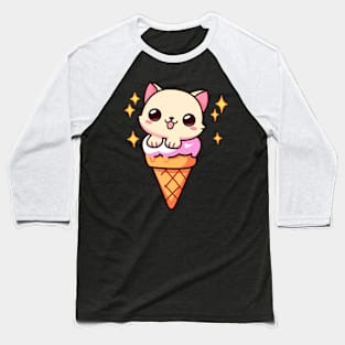 Cute Kitten In An Ice Cream Baseball T-Shirt